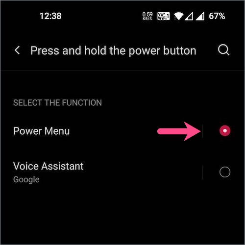 wyłączanie asystenta google w przycisku zasilania w telefonie OnePlus Nord