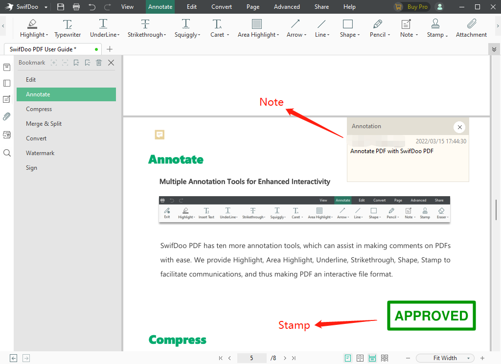 dodawanie notatek lub pieczątek do plików PDF za pomocą SwifDoo PDF