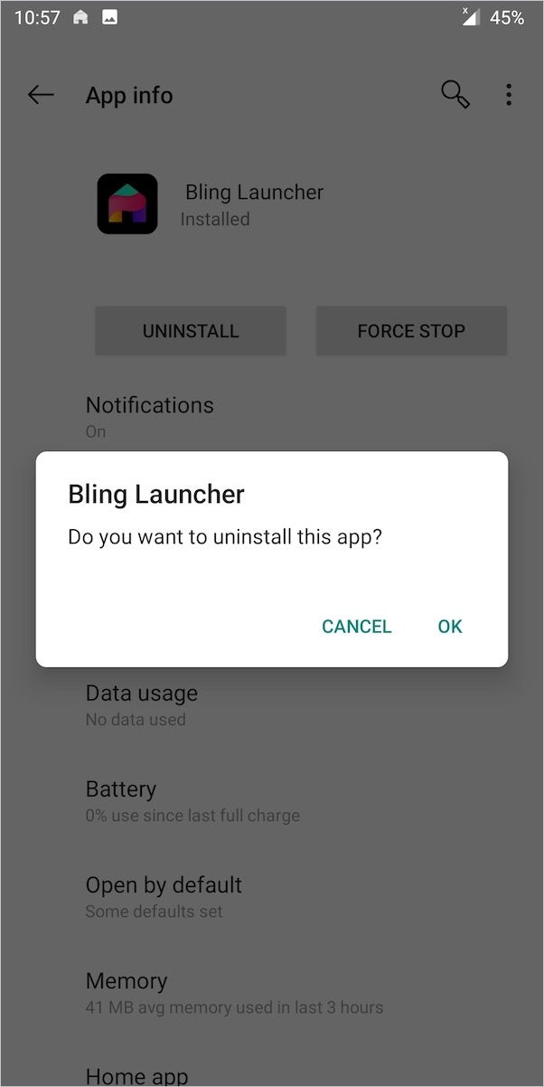 usuń aplikację bling launcher