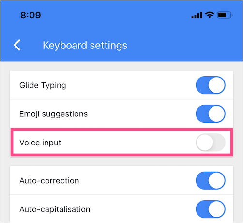 jak wyłączyć wpisywanie głosowe w aplikacji gboard na telefonie iphone