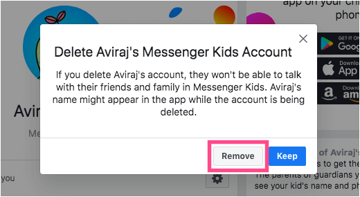 usuń konto dzieci w komunikatorze z Facebooka