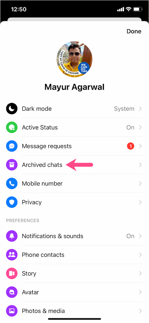 jak zobaczyć zarchiwizowane wiadomości w aplikacji Messenger 2021 na telefonie iPhone