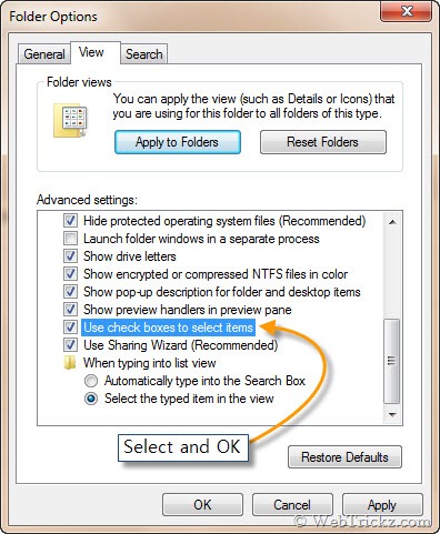 Włączanie pól wyboru w systemie Windows 7 & Vista