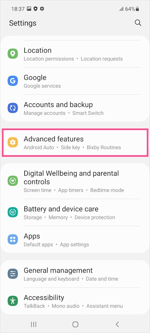 Ustawienia interfejsu Samsung One UI