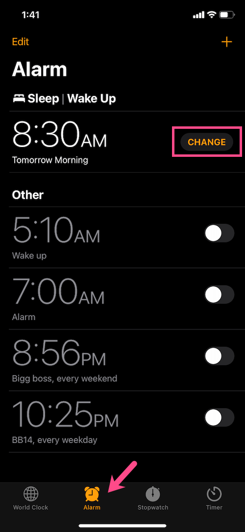 zmiana czasu uśpienia/budzenia w aplikacji zegara na telefonie iPhone