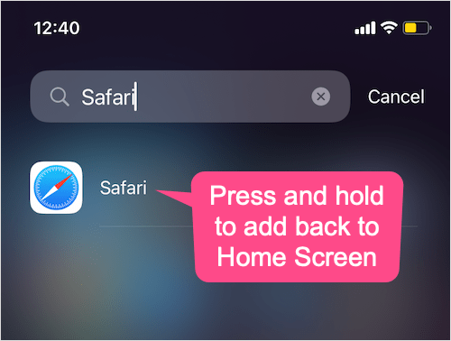 umieść aplikację Safari z powrotem na ekranie głównym iPhone'a