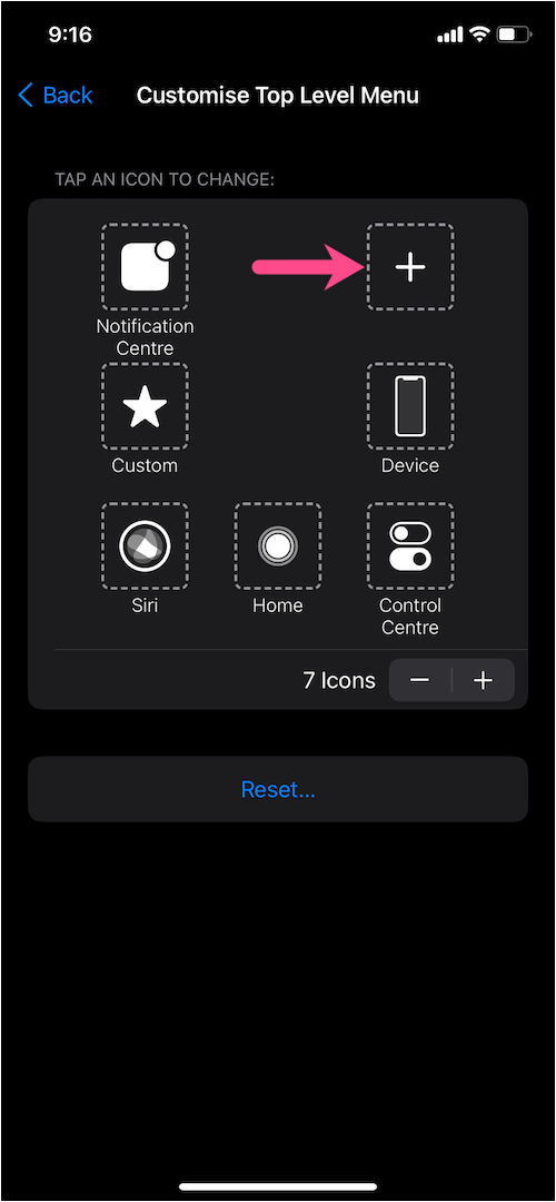 dostosowanie menu górnego poziomu AssistiveTouch w systemie iOS
