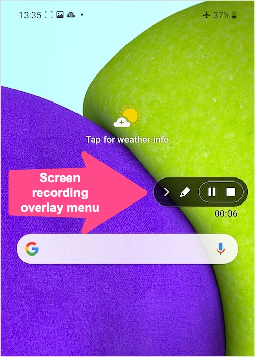 menu nagrywania ekranu w galaxy a52