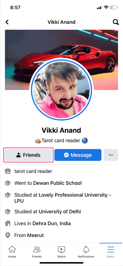 profil w aplikacji na Facebooku