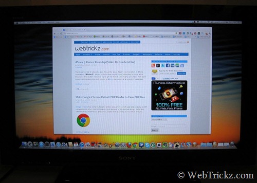 OS X Lion działający w trybie pełnoekranowym na monitorze zewnętrznym
