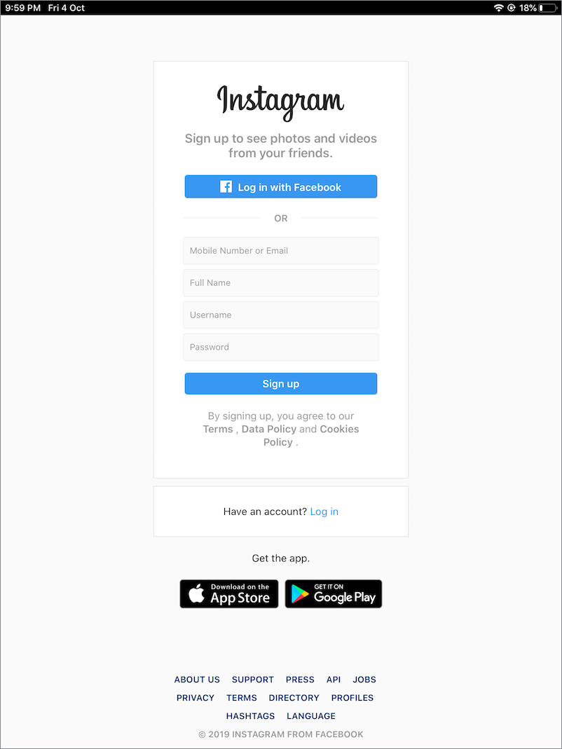 zaloguj się do aplikacji internetowej instagram