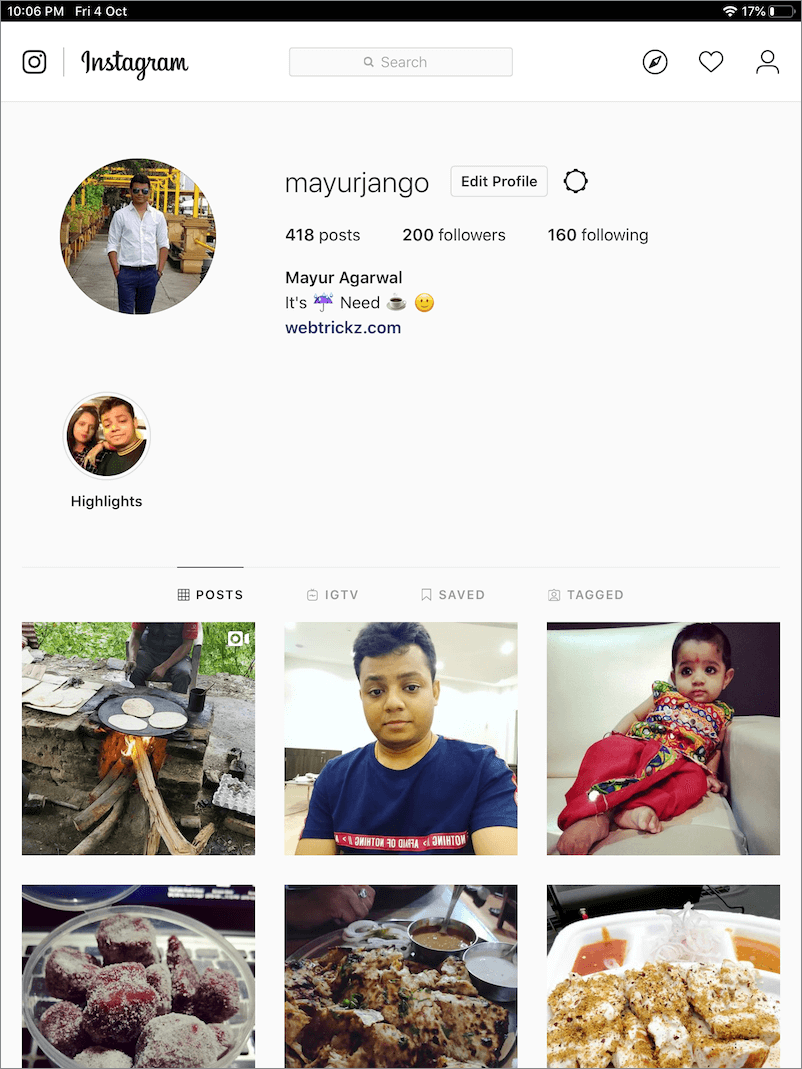 strona profilu instagramowego