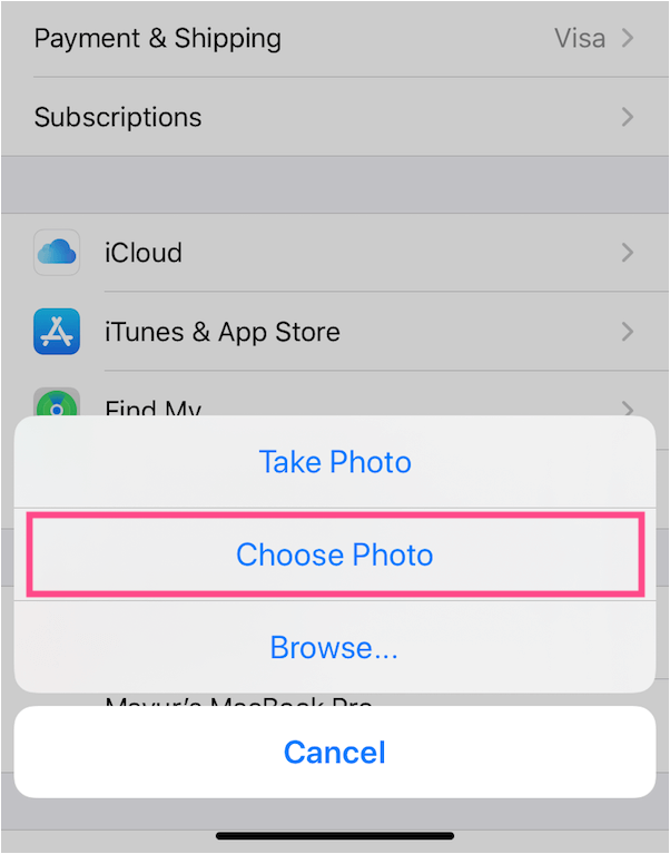 wybierz zdjęcie dla zdjęcia profilowego identyfikatora Apple ID