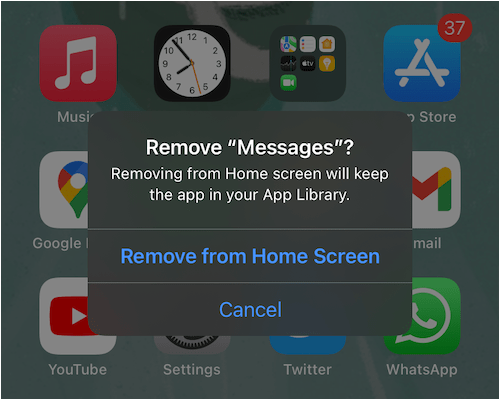 usuwanie aplikacji z ekranu głównego iPhone'a w systemie iOS 14