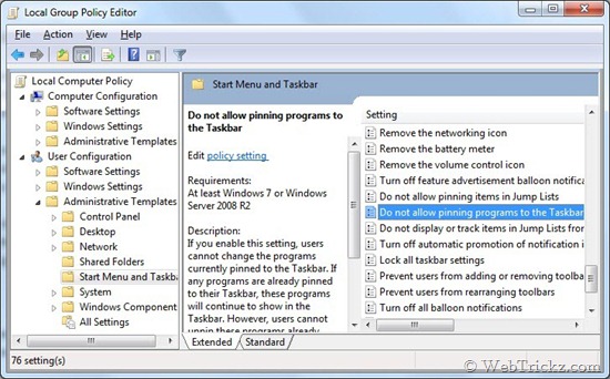 Wyłączanie przypinania programów do paska zadań w systemie Windows 7