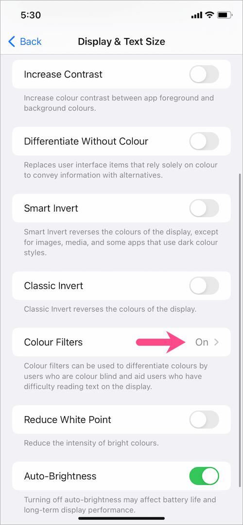 Ustawienie filtrów kolorów w systemie iOS 15