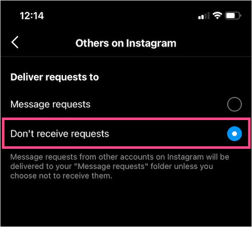 wyłączyć żądania wiadomości w aplikacji Instagram