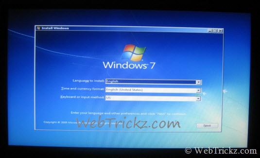 Ekran instalacyjny systemu Windows 7