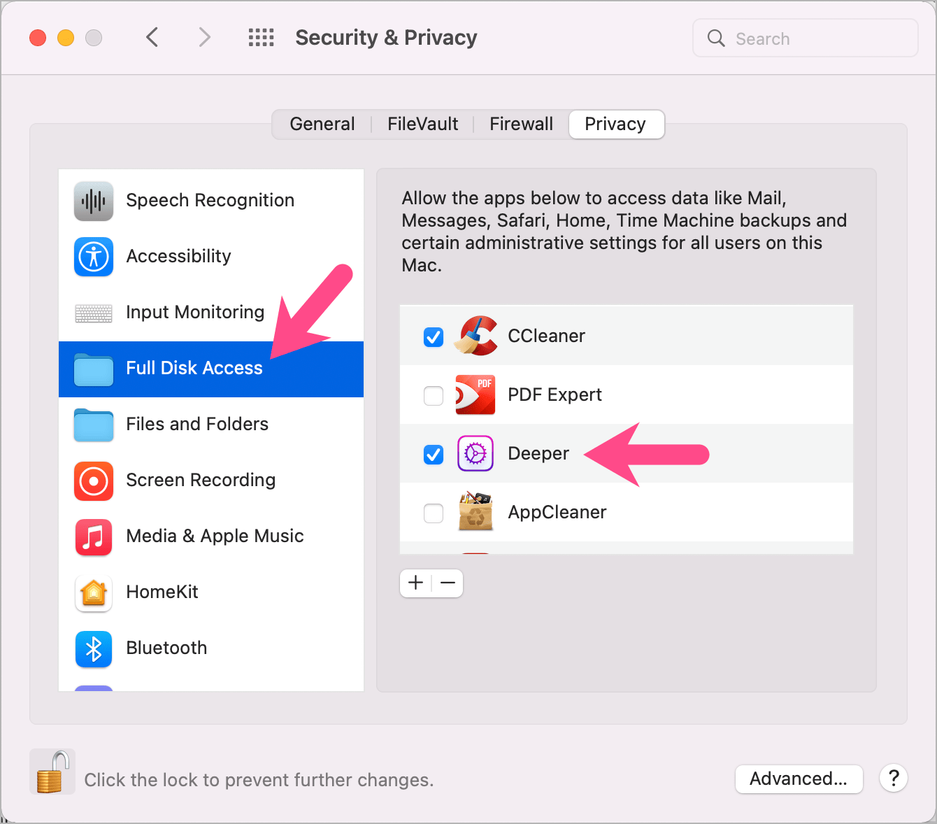 przyznawanie pełnego dostępu do dysku aplikacji na komputerze mac