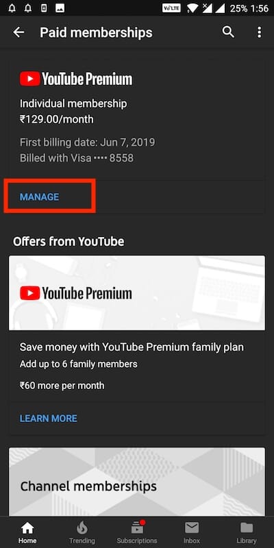 zarządzanie youtube premium