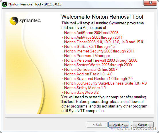 Narzędzie do usuwania programu Norton z 2011 r