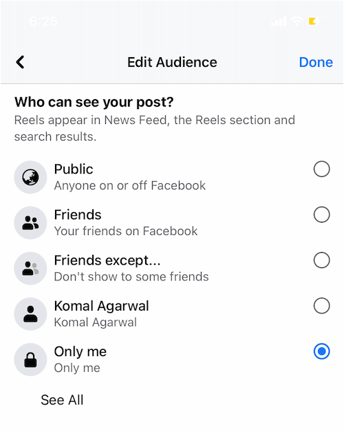 Wybierz, kto może zobaczyć Twoją rolkę na Facebooku
