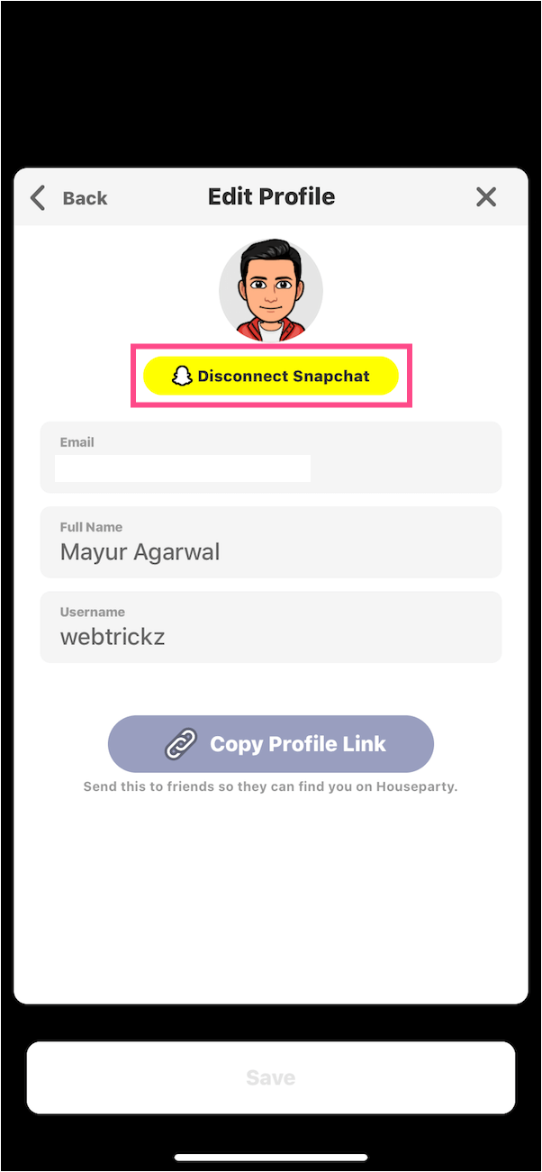 odłącz snapchat od aplikacji houseparty