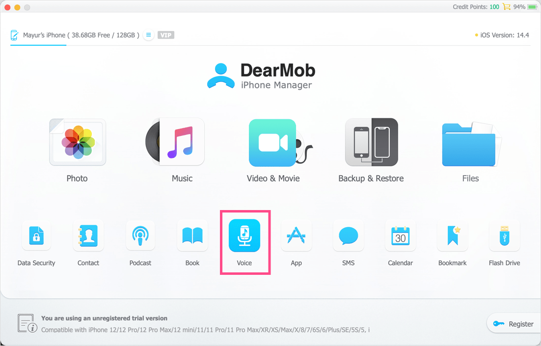 DearMob iPhone Manager na Macu