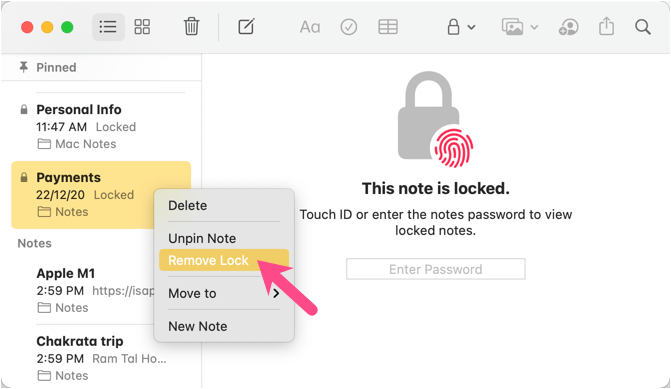usuwanie blokady z notatek w systemie macOS