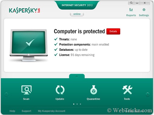 Kaspersky Internet Security 2012 - okno główne