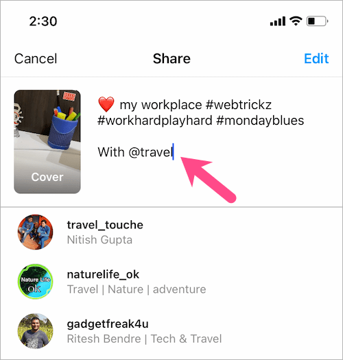 jak oznaczyć kogoś w instagramowych reelach podpis