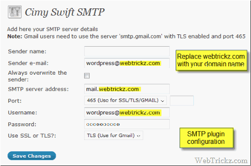 Ustawienia wtyczki SMTP