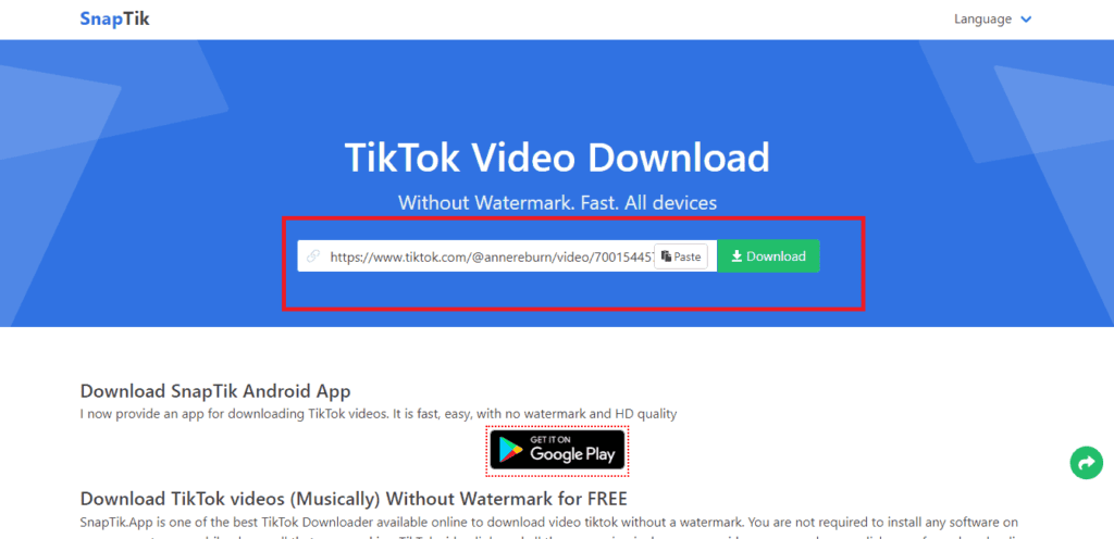 Kroki pobierania filmów TikTok za pomocą Snaptik; Jak używać Snaptik do pobierania filmów TikTok
