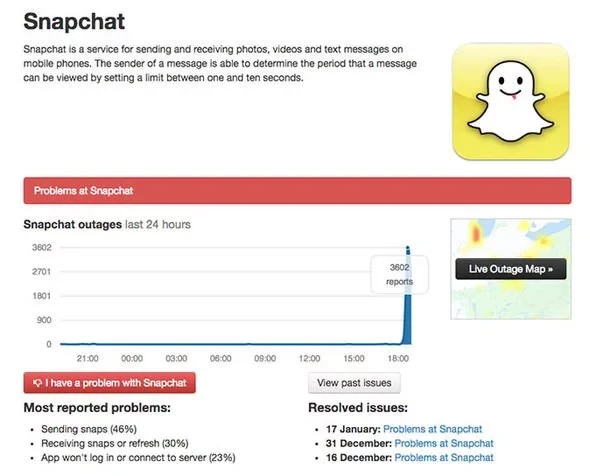 Aby naprawić nie ładujące się historie Snapchata, sprawdź Down Detector