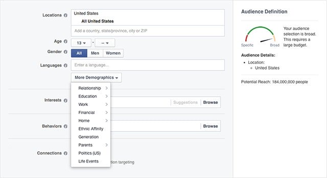 Jak skonfigurować skuteczną kampanię reklamową na Facebooku w kilka minut: konfiguracja odbiorców