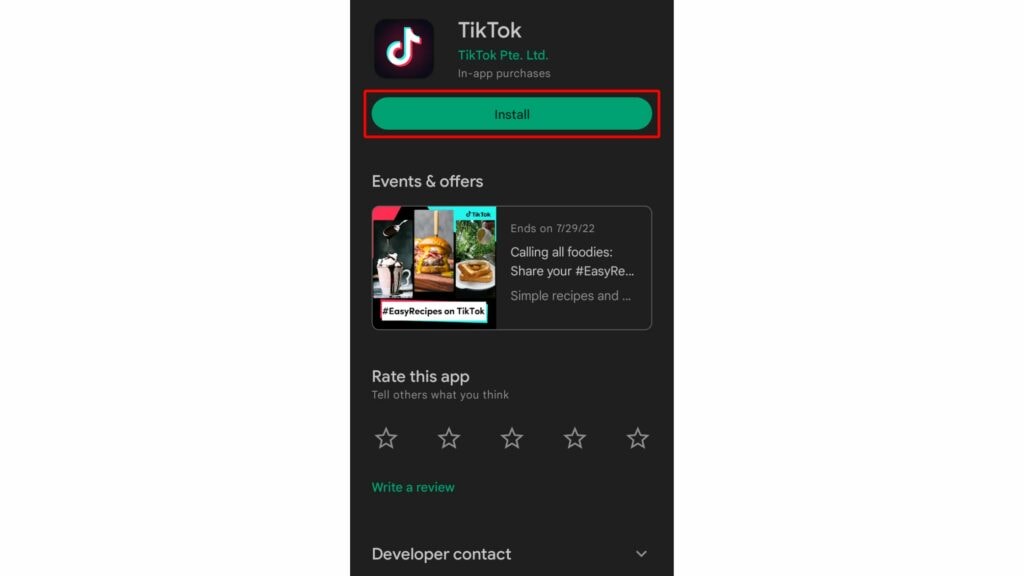 Odinstaluj i zainstaluj aplikację - w TikTok