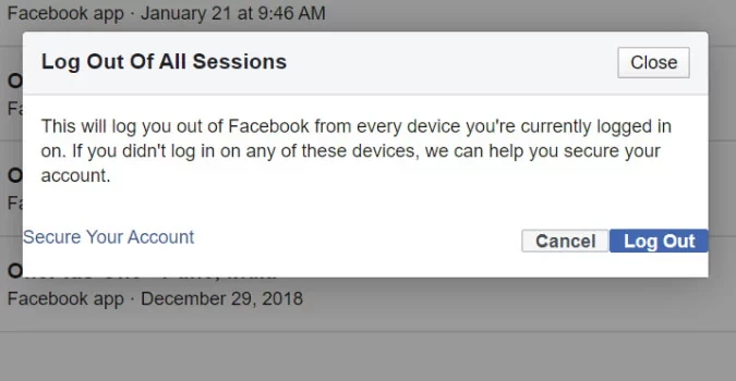 Aby naprawić błąd Is Facebook Down, wyloguj się i zaloguj