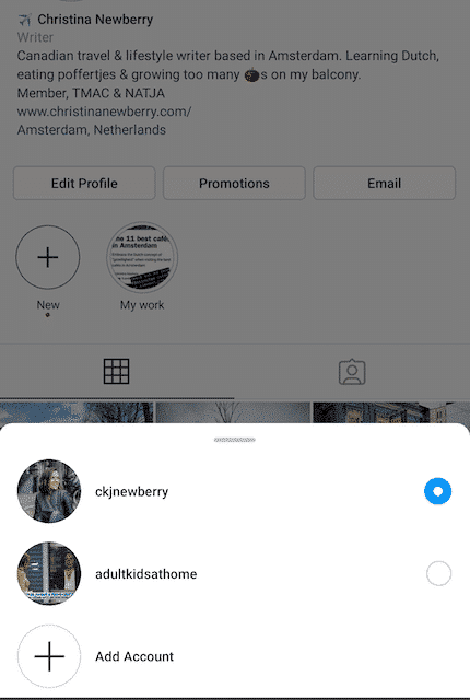lista kont po kliknięciu ikony profilu: ile kont na Instagramie można mieć?