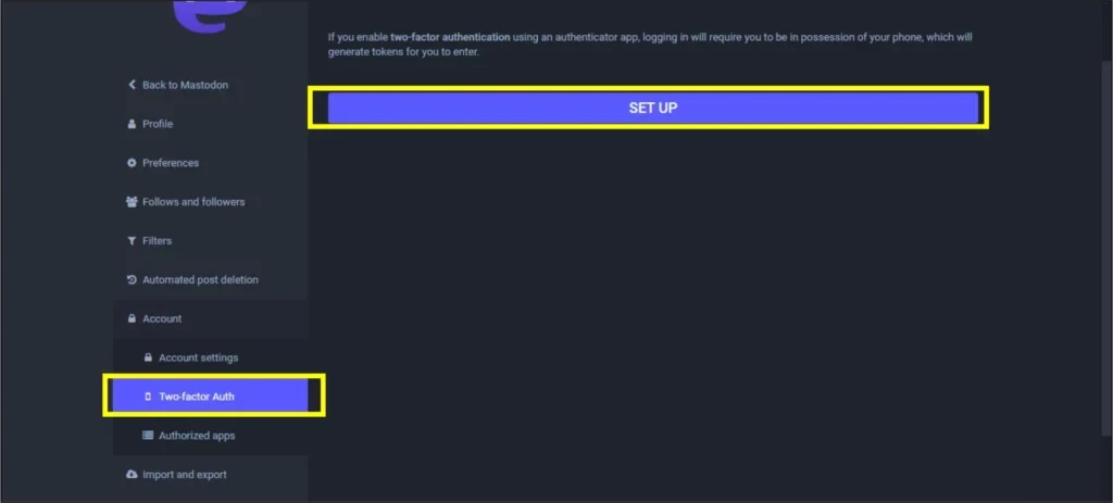 Kroki 5 i 6: Jak włączyć uwierzytelnianie dwuetapowe na Mastodon