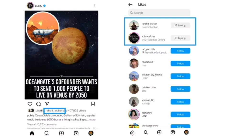 Zobacz, co ktoś lubi na Instagramie, sprawdzając sekcję Feed